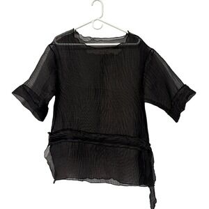 Heydari Womens Sheer Short Sleeve Blouse Cinch Waist Belt OS USA Maximalist Art